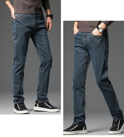 2025 Fall New Men's Cotton Stretch Slim Jeans Straight Version Business Fashion Denim Pants Vintage Blue Brand Trousers Black