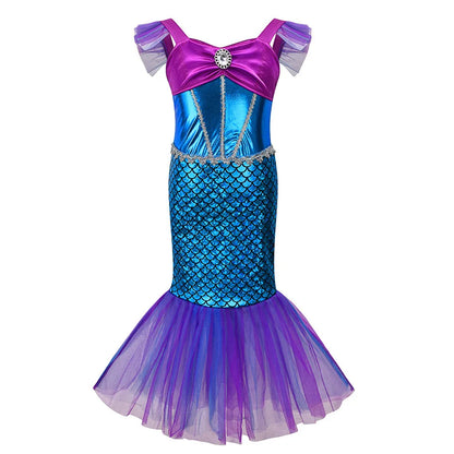2024 NEW Two Pieces Mermaid Dress up Top and Tail Skirt Girls Off Shoulder Princess Dress Ariel Role Play Kids Halloween Apparel