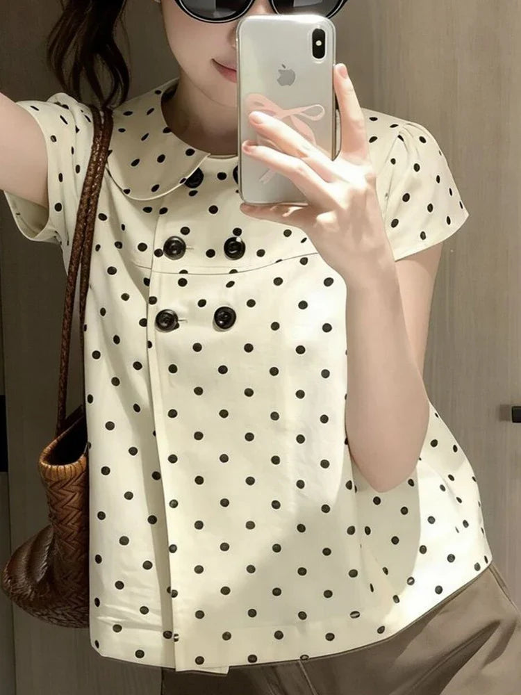 Dot Shirts Women Peter Pan Collar Short Sleeve Shirt Sweet Fashion Casual Blouse Summer New Comfortable Female Tops