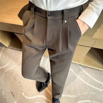 Autumn Winter Thicken Elastic Waist Casual Warm Pants Men High Quality Fashion Slim Social Party Dress Trousers Men's Clothing