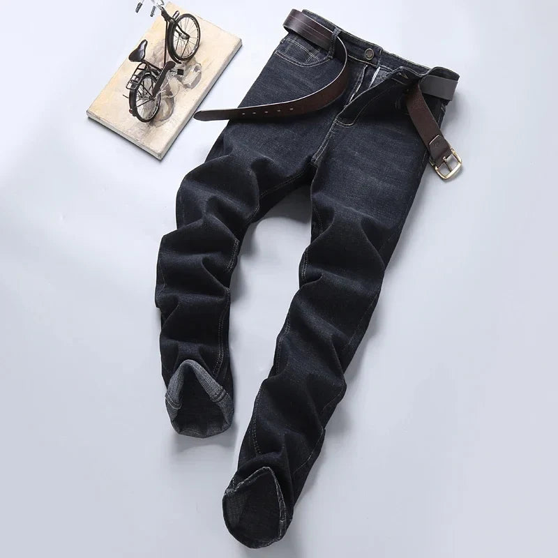 2026 Men's Slim Fashion Denim High Quality Male Pants Elastic Black Blue Leisure Jeans Brand Clothing