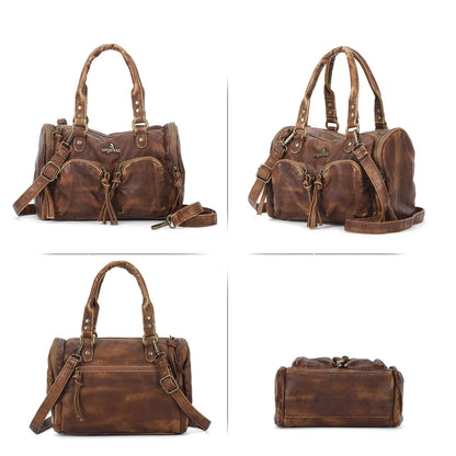 Vintage Women Handbags Small Satchel Top-handle Boston Bag PU Shoulder Bag Fashion Dumpling Pack Multi-pockets Shoulder Bags