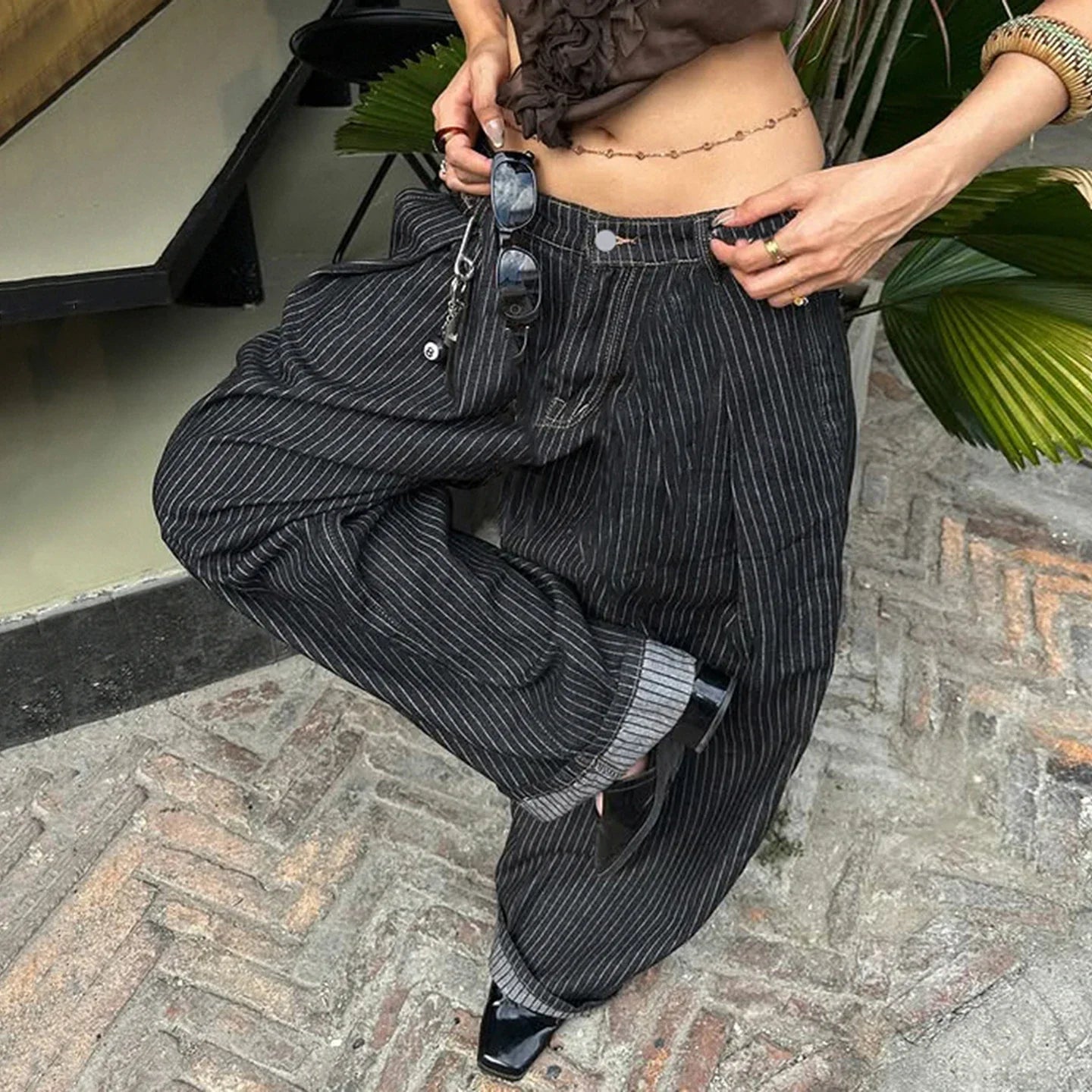 Women Striped Relaxed Fit Jeans Retro Low Rise Wide Leg Denim Pants Grunge Loose Trousers 2026 Spring Y2K Clothes 2026