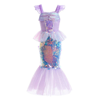 Little Girls Summer Clothing Children Ariel Mermaid Cosplay Blue Green Pink Sunshine Beach Enjoy Vacation Princess Ruffles Dress