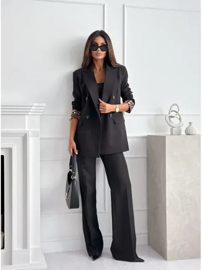Autumn Winter New Style Women's Suit Coat Long Sleeve Double Buttoned Outerwear Top Cross-Border Fashion Polyester Fiber