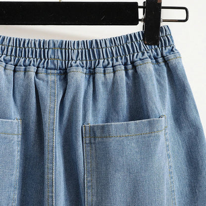 Wide Leg Denim Shorts For Women 2024 Summer New Arrivals High Waist Big Pockets Blue Color Jeans Shorts Casual Pants Trousers