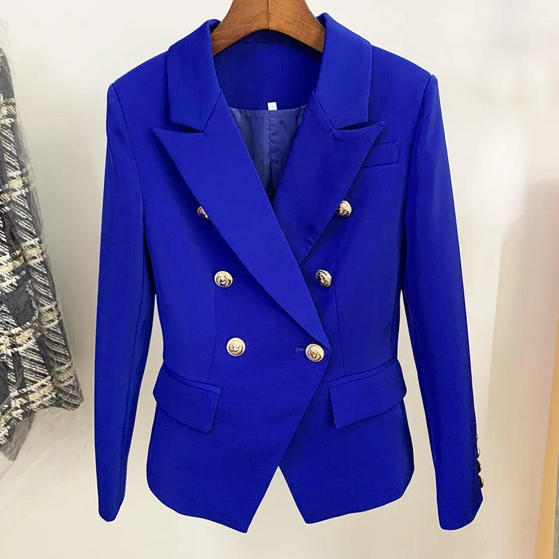 Pink Blazer Women TOP QUALITY Coat 2025 White Slim Blazer Jacket Female Double Breasted Metal Lion Buttons Women Blazers Tops