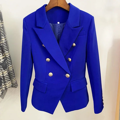 Pink Blazer Women TOP QUALITY Coat 2025 White Slim Blazer Jacket Female Double Breasted Metal Lion Buttons Women Blazers Tops