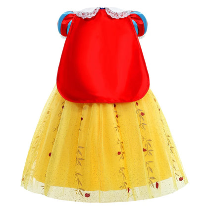 Girls Fantasy Birthday Dress Snow White Costume Deluxe Princess Ball Gown with Cape Toddler Christmas Frock Halloween Purim Robe