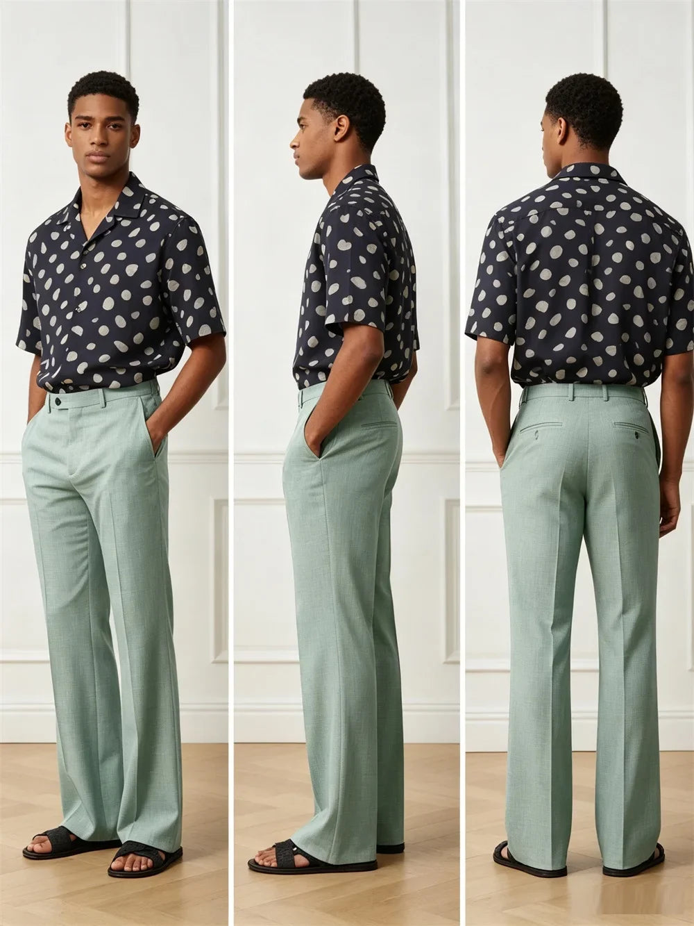 Men's High Waist Flared Pants Linen Blend Slim Fit Bell Bottoms Trousers Lightweight Breathable 70s 60s Disco Vintage Outfits