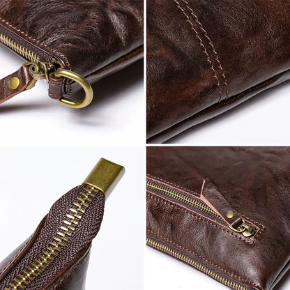 Timeless Vintage Leather Clutch Wallet - Luxurious Genuine Leather, Secure Zipper, Stylish Wristlet for Women