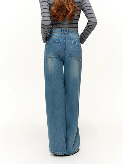 2026 Spring Women's High Waist Retro Washed Straight Leg Denim Pants - Versatile Elegant Design for Casual and Daily Wear