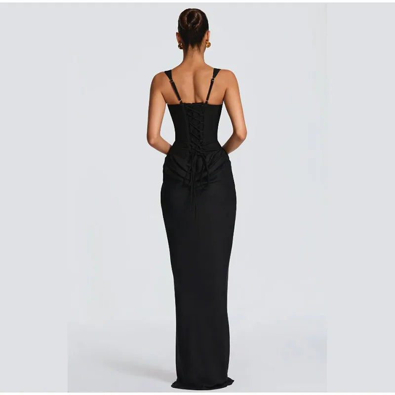Lady Sexy Strapless Split Solid Pleated Dress Women Chic Backless High Waist Off-shoulder Dresses 2026 New Evening Party Gowns