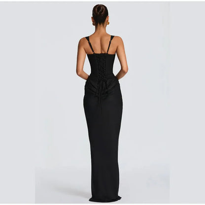 Lady Sexy Strapless Split Solid Pleated Dress Women Chic Backless High Waist Off-shoulder Dresses 2026 New Evening Party Gowns
