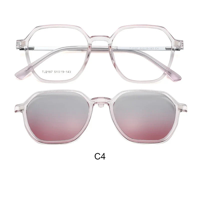 Magnetic Clip on Glasses Women Driving Polarised Polygonal Optical Myopia Eyewear Men Custom Prescription Glasses TJ2187
