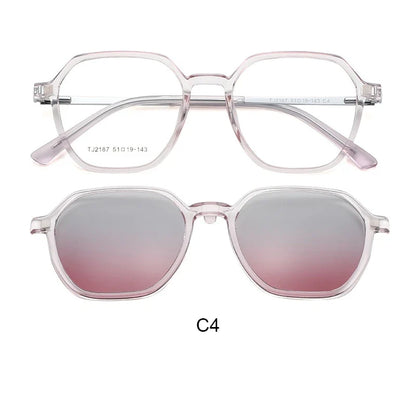 Magnetic Clip on Glasses Women Driving Polarised Polygonal Optical Myopia Eyewear Men Custom Prescription Glasses TJ2187