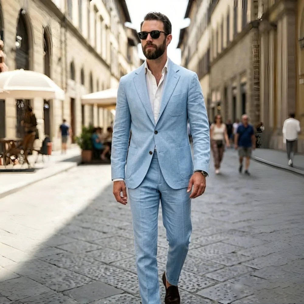 Linen Summer Suits for Men 2 Pieces Single Breasted Breathable Lightweight Jacket with Pants Tailor Made Wedding Tuxedo 2026