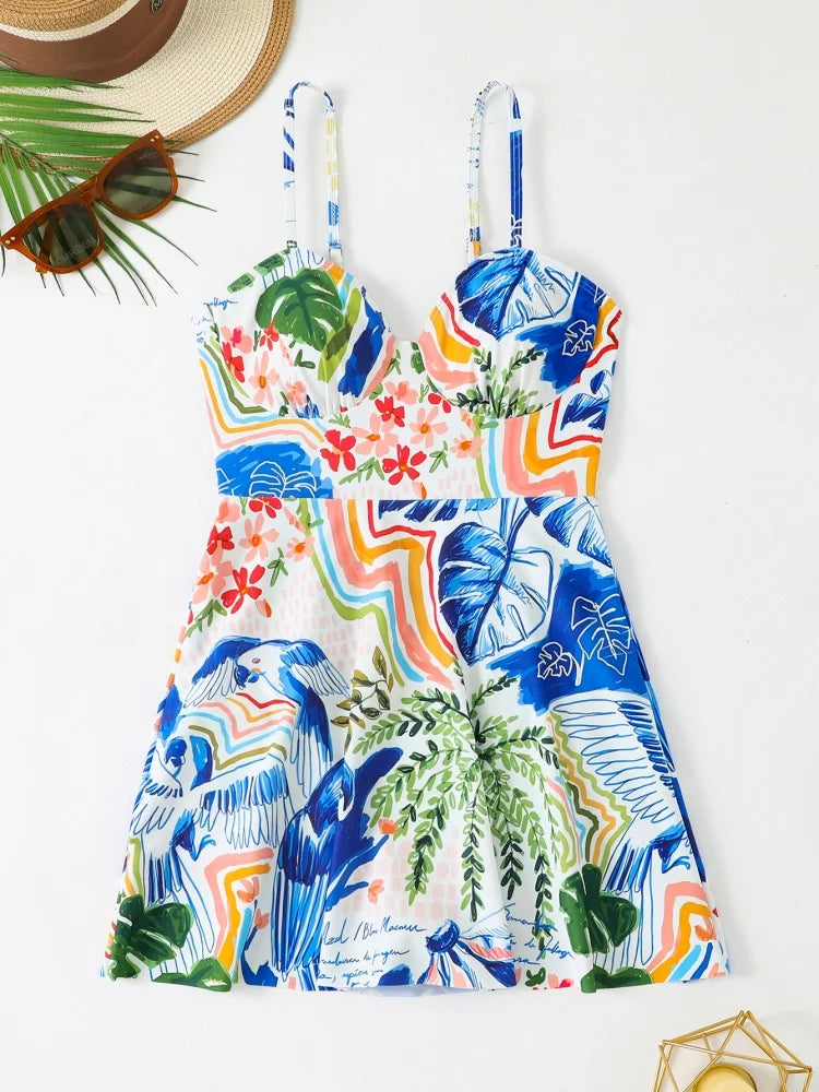 One Piece Swimsuit Women 2026 New Print Sling Push Up Bodysuit Sexy Swimwear Cover Up Monokini Summer Beach Bathing Suit Female