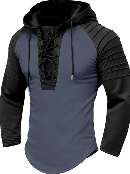 Solid Color Hoodie Muscle Men's Clothing,New Style Men's T-shirt Top. Pleated Hood. Street Style Long-sleeved POLO shirt S-XXXL
