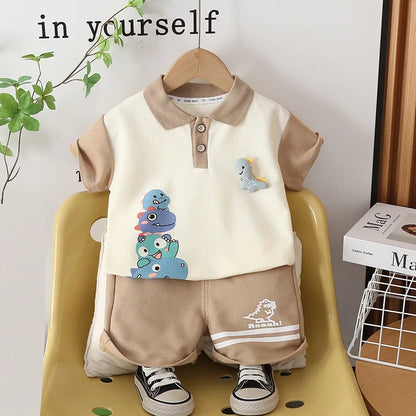 Summer Fashion Baby Girls Boys Clothes Suits Cartoon Dinosaur Polo TShirt Shorts 2pcs/Set Kids Children Toddler Casual Outfit