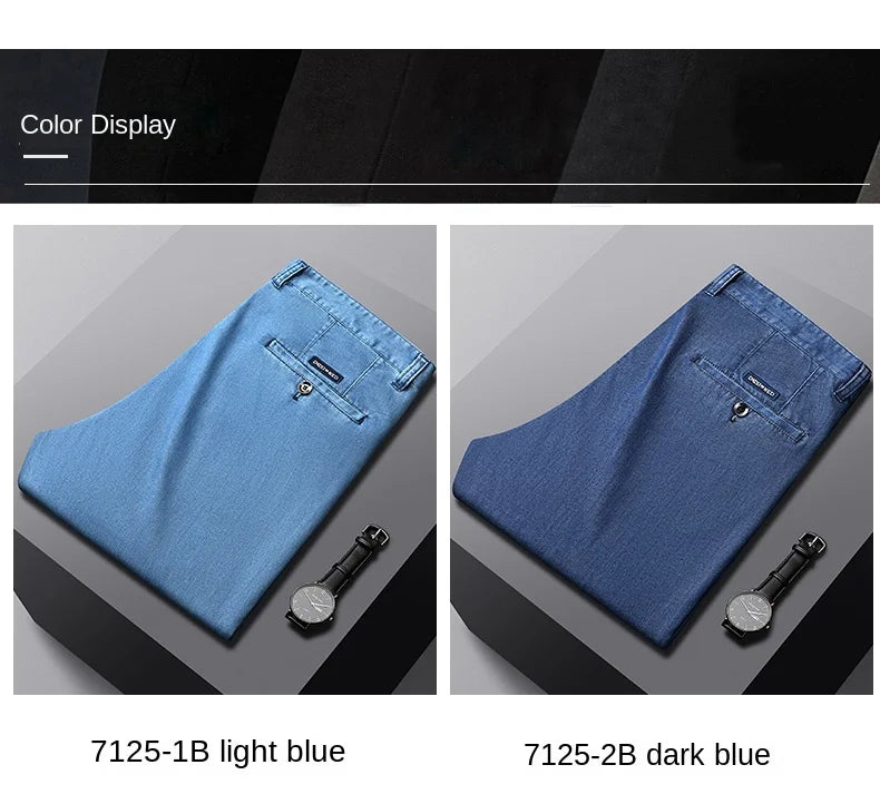 2026 New Spring Men's Light Blue Stretch Straight Jeans Business Casual Denim Pants Modal Fabric Trousers Male Brand