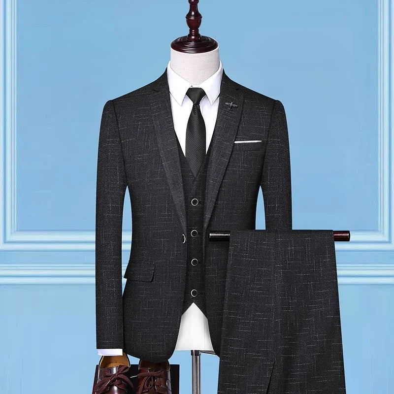 Mens Fashion Wedding Smart Casual 3 Piece Suit British Style High Quality Jacket Vest Trousers European American Banquet Look