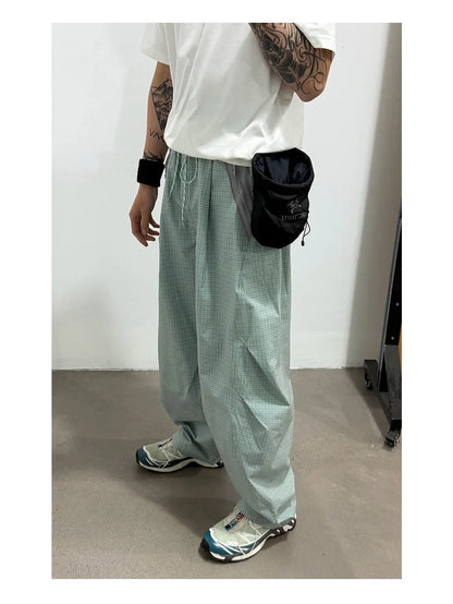 Unisex Lightweight Parachute Pants Spring Summer Outdoor Hiking Plaid Patchwork Color Block Loose Fit Casual Streetwear Trendy