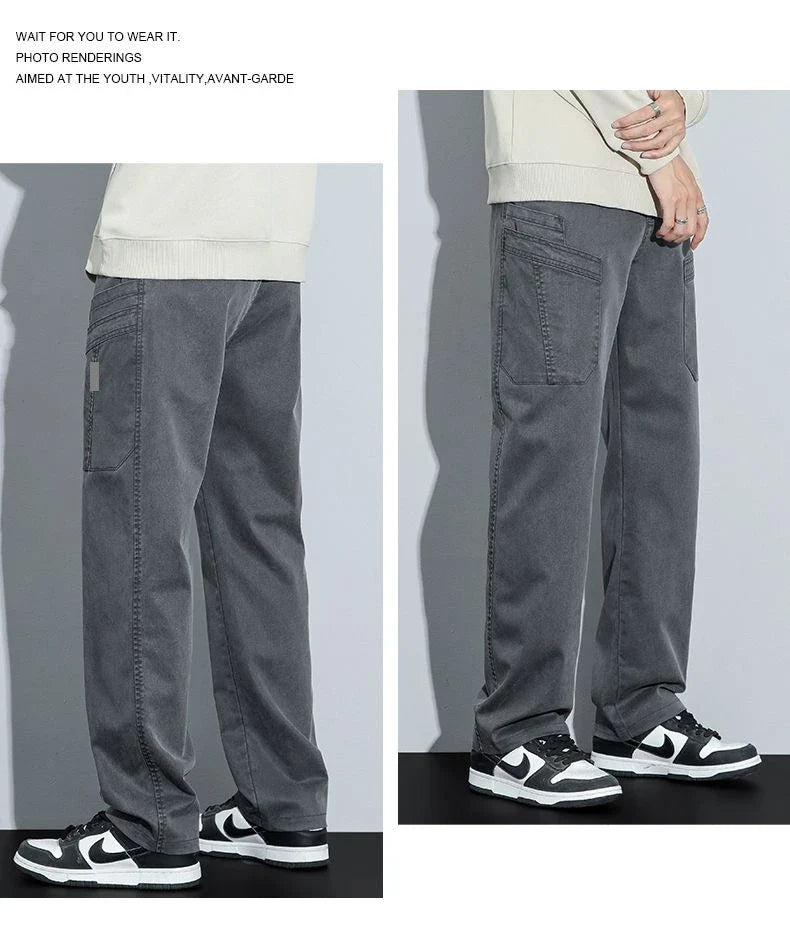 Men's Loose Straight Casual Work Pants 2025 Trendy Multi-Pocket Autumn Winter Workwear YM6106