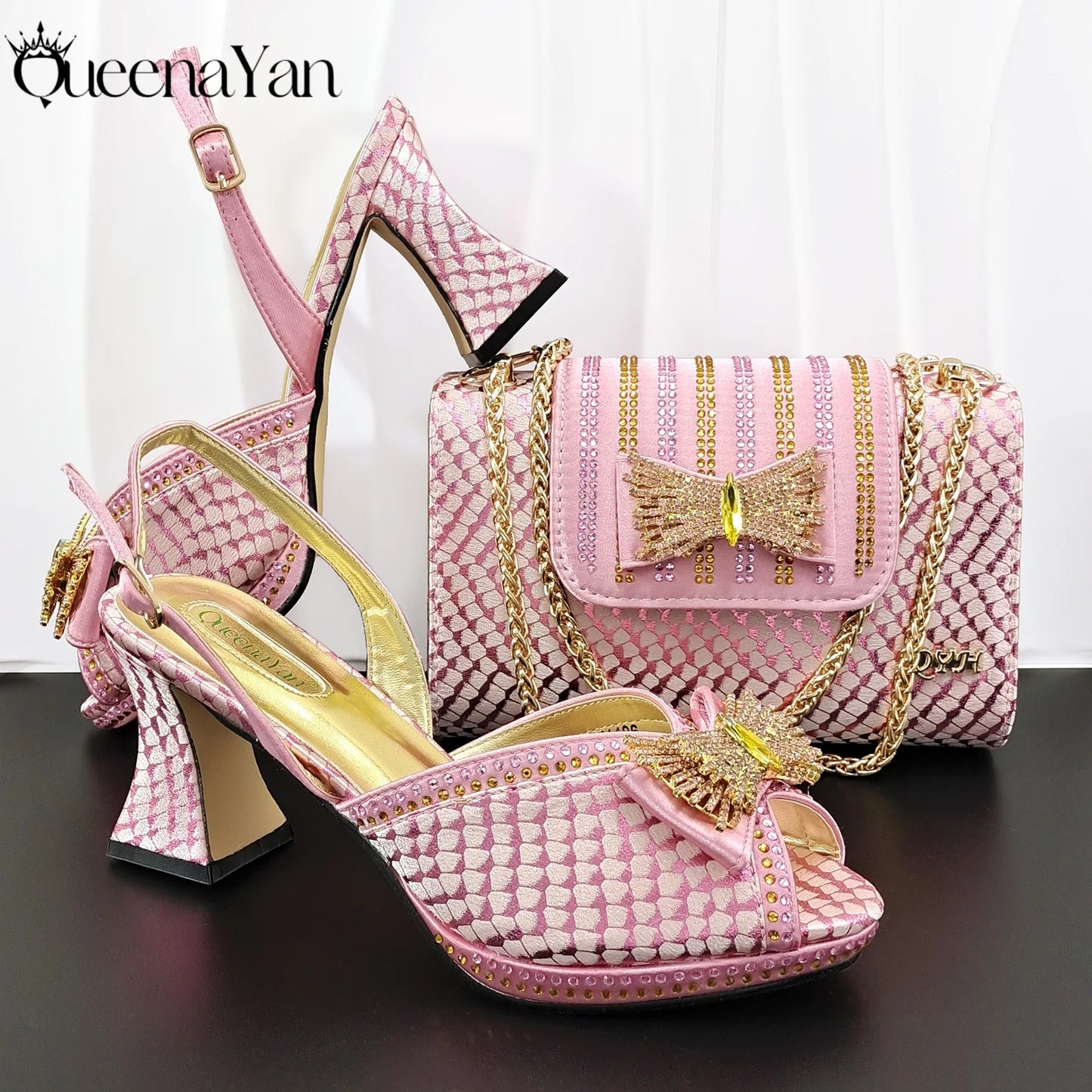 2026 New Italian Pumps and Bag To Party  INS Style Open-Toe Rhinestone Elegant High Heels for Women Party