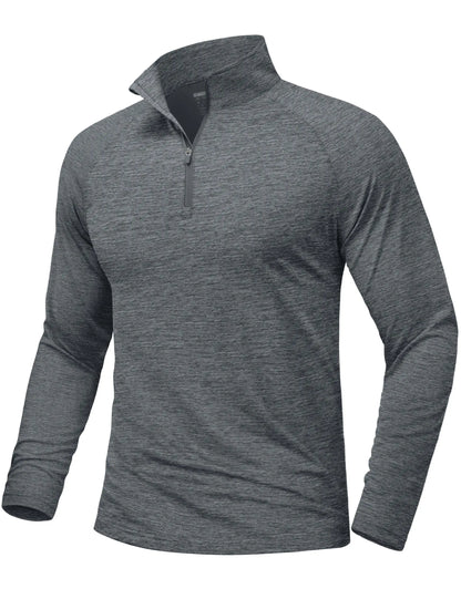 Mens Sun Protection UPF 50+ Long Sleeve Shirt Quarter Zip Pullover Quick Dry Lightweight Fishing Running Rash Guard
