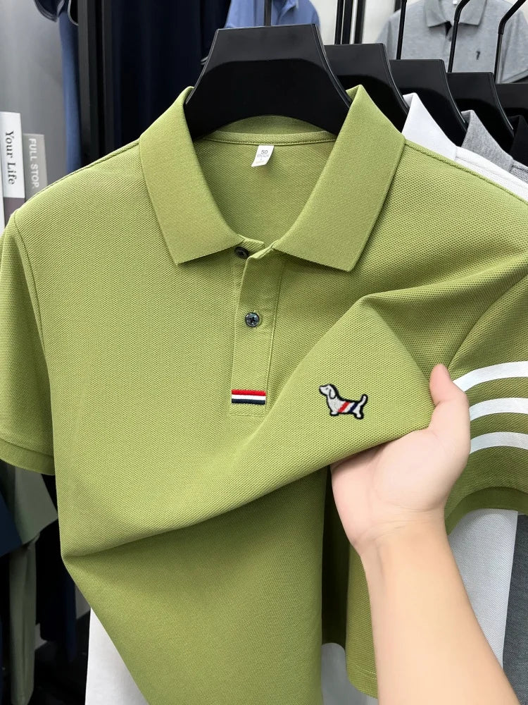 Summer 100% cotton short sleeve polo shirt men designer high-end brand cute dog embroidery Korean casual golf fashion T-shirt