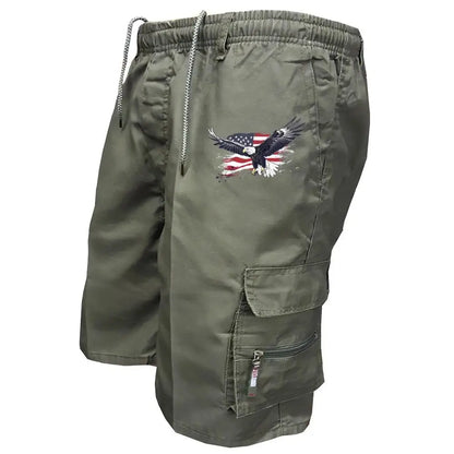 2026 Male Cargo Shorts Elastic Waist Cycling Shorts Multi-pockets Loose Work Short Pants Outdoor Sport Printed Casual Shorts