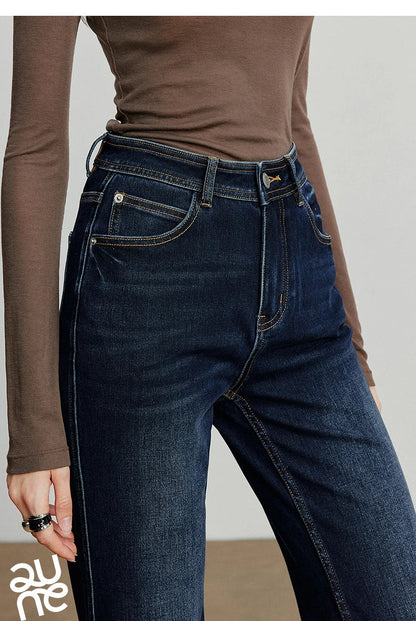 Women Denim jeans 2025 Autumn New Lycra Stretch Mid Waist Cotton Flares Pants