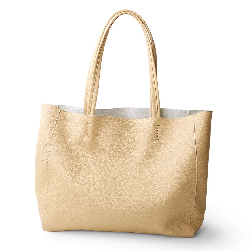 2023 New Women Deluxe Cowhide Genuine Leather Totes Handbag Lady Simple Soft Satchels Bag High Capacity Waterproof Shopping Bags