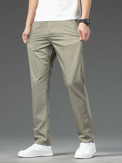 Spring Summer New Men's Casual Pants Thin Mulberry Silk Soft Business Casual Trousers Slim Straight Elastic Suit Pants Male