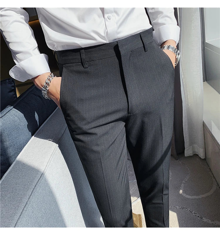 Plus Size 40 42 Spring Summer Double Line Stripe Suit Pants Men Clothing 2022 Korean Slim Fit Business Formal Wear Office Pants