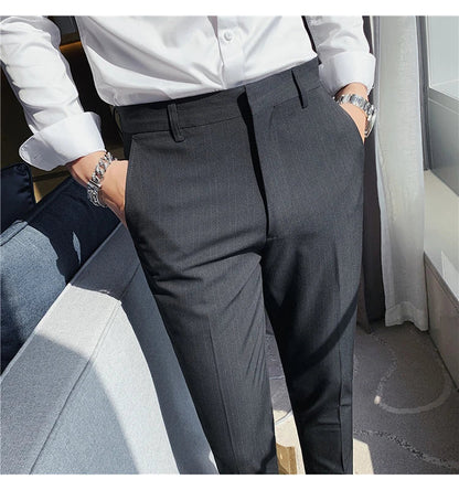 Plus Size 40 42 Spring Summer Double Line Stripe Suit Pants Men Clothing 2022 Korean Slim Fit Business Formal Wear Office Pants