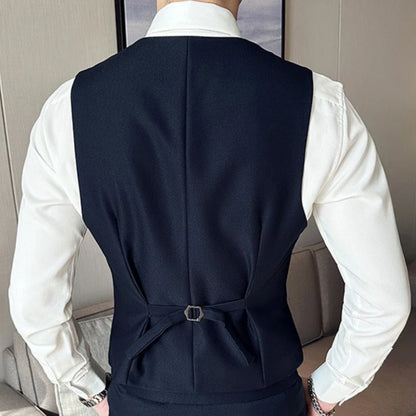 Men Vest Black With Lapel Solid Double Button Waistcoat For Wedding Groom Banquet Business Casual Work Daily Men Suit Vest