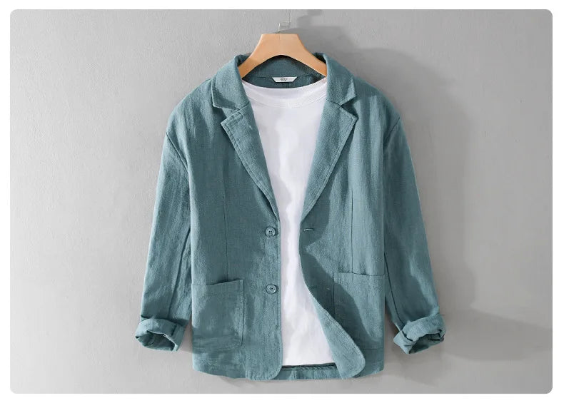 Y803 Spring Autumn Good Quality Linen Blazer For Men Business Casual Solid Color Simple Double Buttons Thin Male Suits Jackets