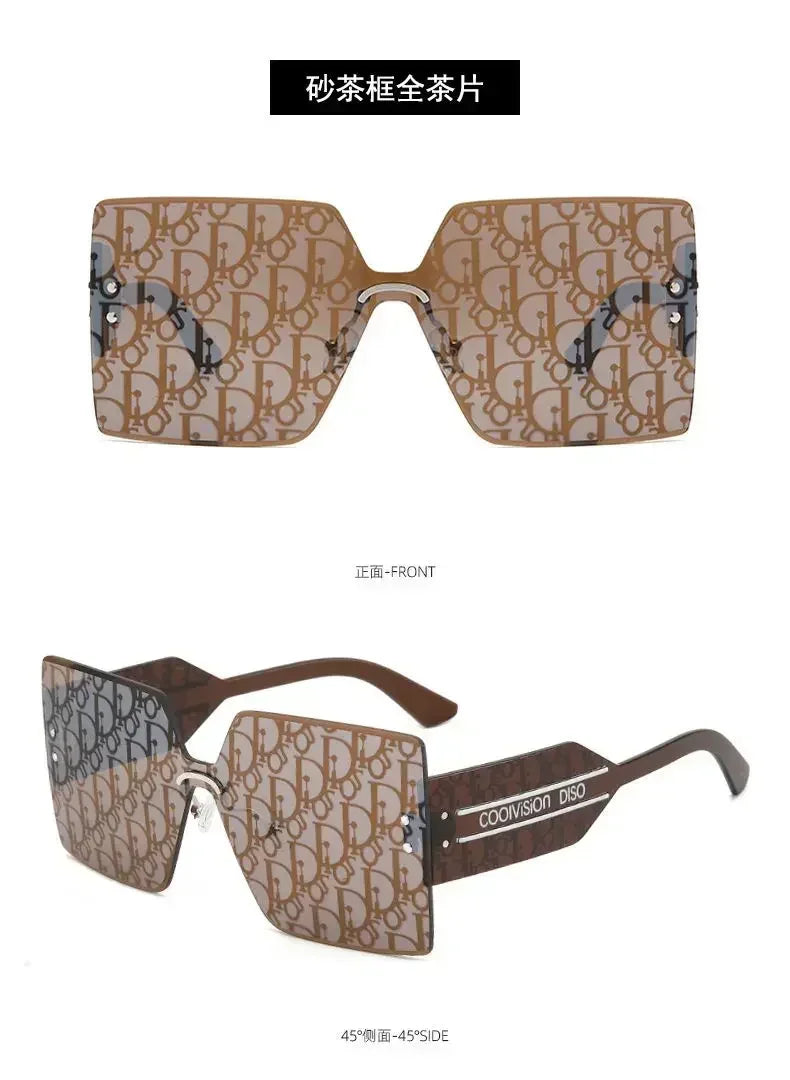 New Fashion Rimless Sunglasses Women Large Frame One Piece Sun Glasses Ladies Luxury Letter Coated Eyewears Gafas De Sol UV400