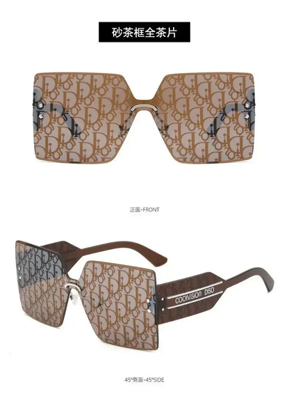 New Fashion Rimless Sunglasses Women Large Frame One Piece Sun Glasses Ladies Luxury Letter Coated Eyewears Gafas De Sol UV400