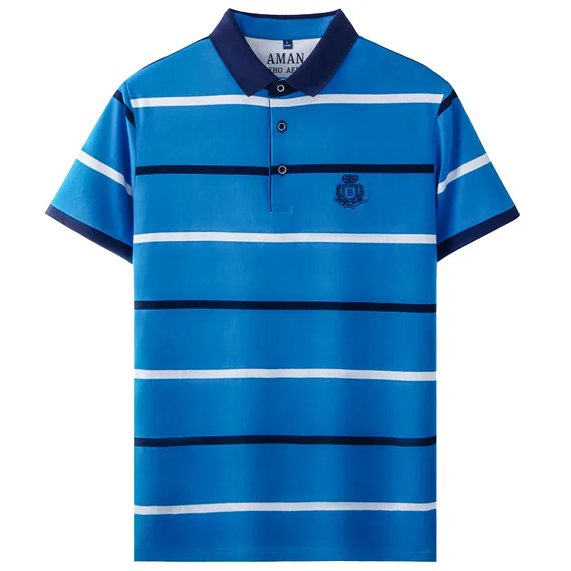Fashion striped short sleeve men polo shirt summer trend brand letter embroidery design business casual breathable Paul T-shirt