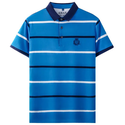 Fashion striped short sleeve men polo shirt summer trend brand letter embroidery design business casual breathable Paul T-shirt