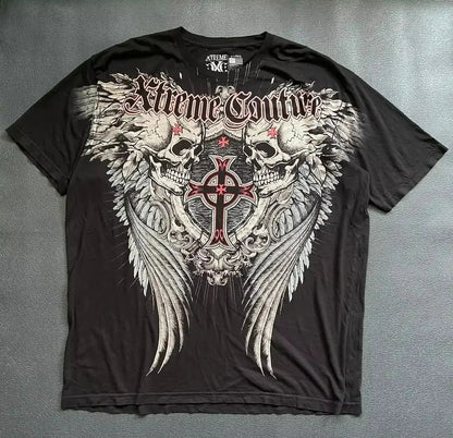 Retro Xtreme Angel Wing Men Yellow Short Sleeves Harajuku High Street American Fashion T-shirt Man Women Summer Tops