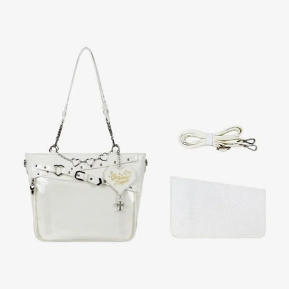 Aesthetic Underarm Ita Bag Streetwear Girl Transparent Shoulder Bag Heart Shape Chic Chain Handbag DIY Display Crossbody Bag