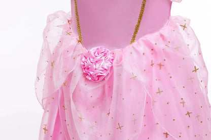 Sleeping Beauty Aurora Princess Dress Cosplay Off Shoulder Kids Gifts Fancy Halloween Party Girl Baby Lace Dress Set
