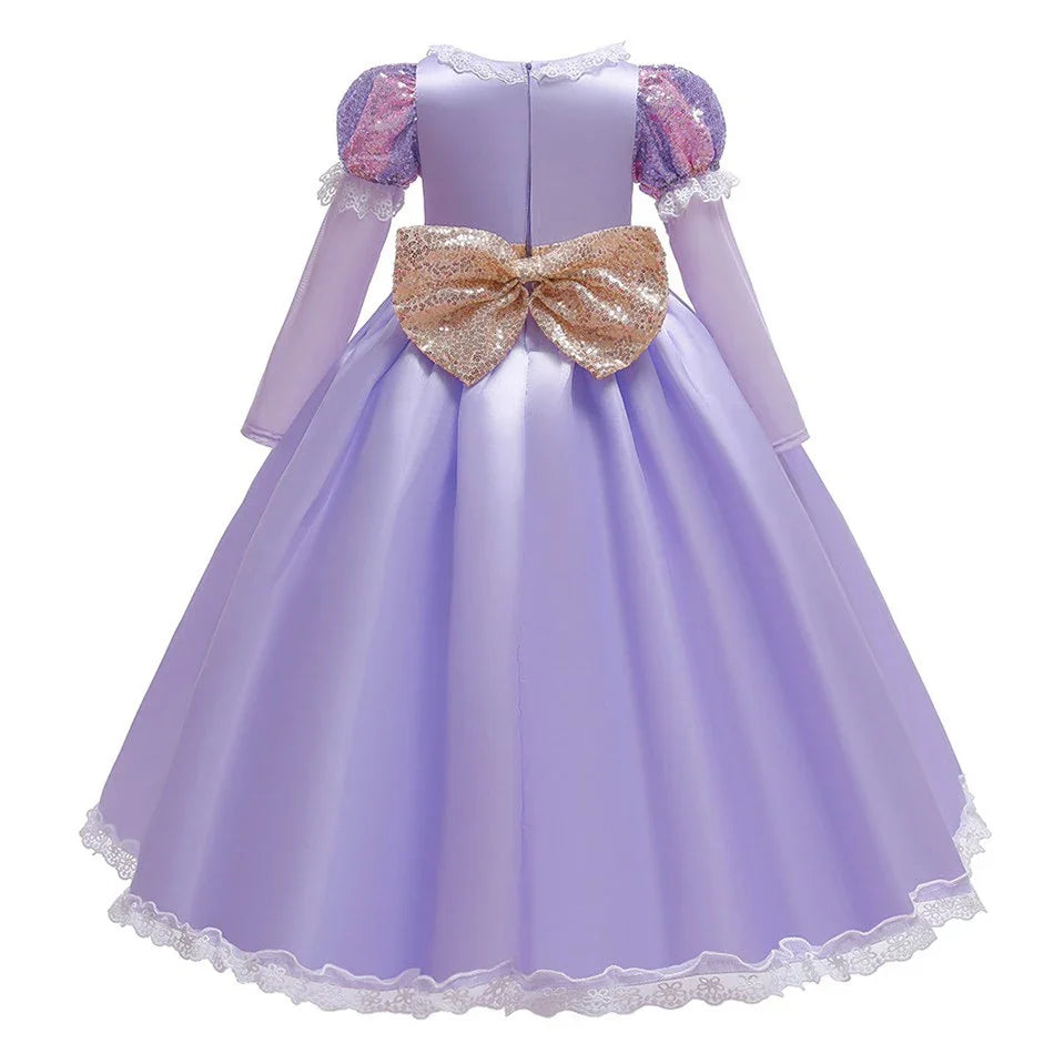 Girl Elegant Dress Kids Rapunzel Costume Children Halloween Birthday Sequin Tangled Dress Girl Carnival Lace Princess Party Gown