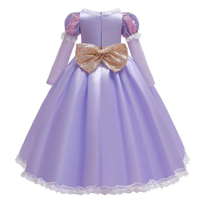 Girl Elegant Dress Kids Rapunzel Costume Children Halloween Birthday Sequin Tangled Dress Girl Carnival Lace Princess Party Gown