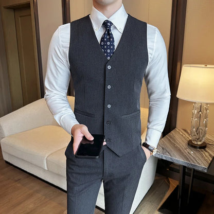 ( Vest + Pants) Men Luxury High Quality Business Suit Vest 2 pieces Formal Groom Wedding Dress Vest Set Fashion Club Clothing