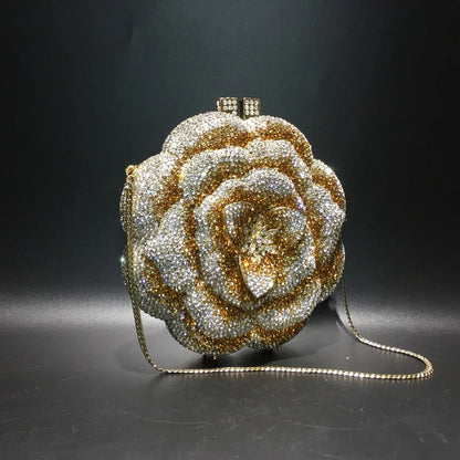 Rose Flower Crystal Evening Bags for Women Rhinestone Clutches Luxury Elegant Handbags Wedding Bride Gift Bags Banquet Shiny Bag